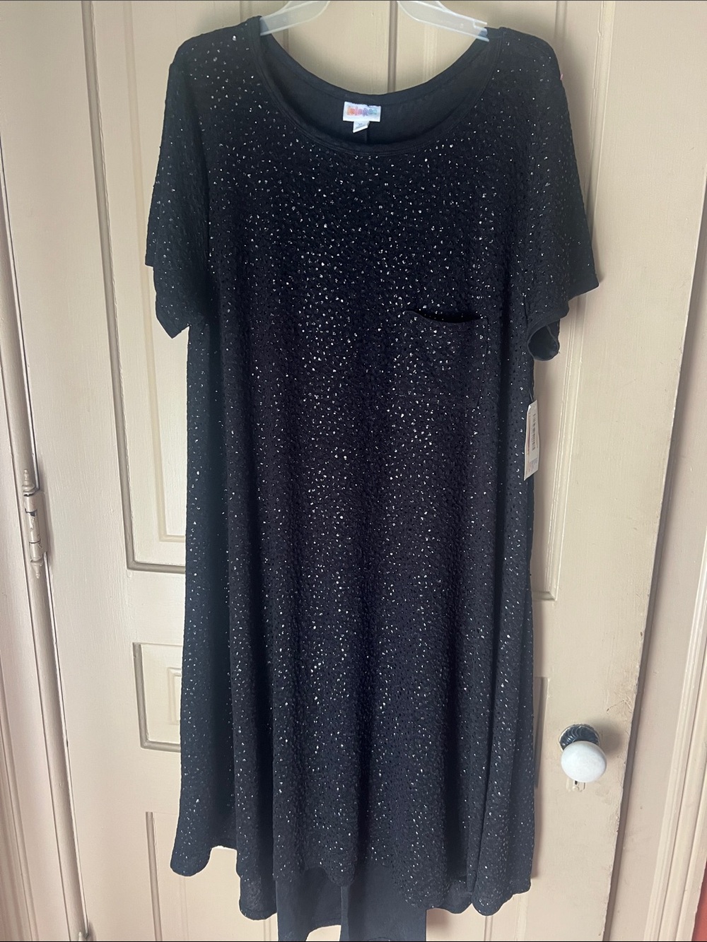 LuLaRoe Black Sparkle Midi Dress with Pocket XL Carley